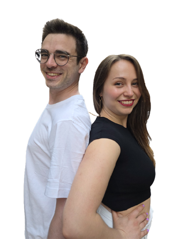 Jasper and Giulia standing back to back