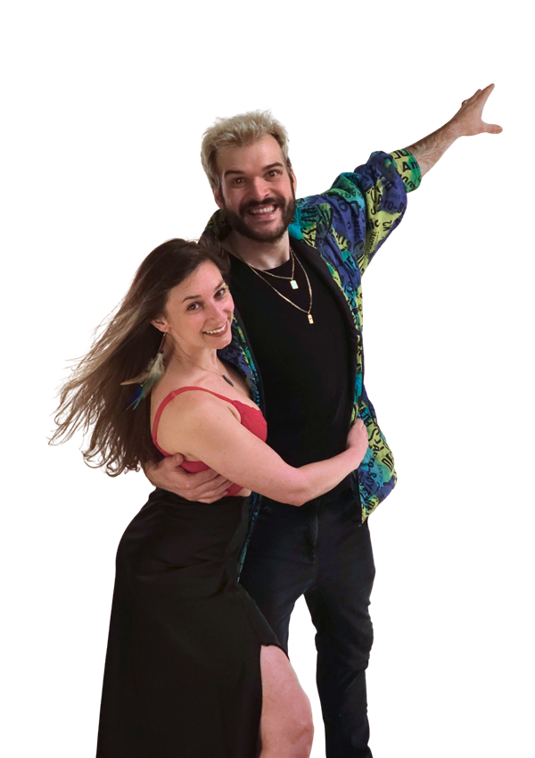 Paulo and Sofia smiling in a dance embrace